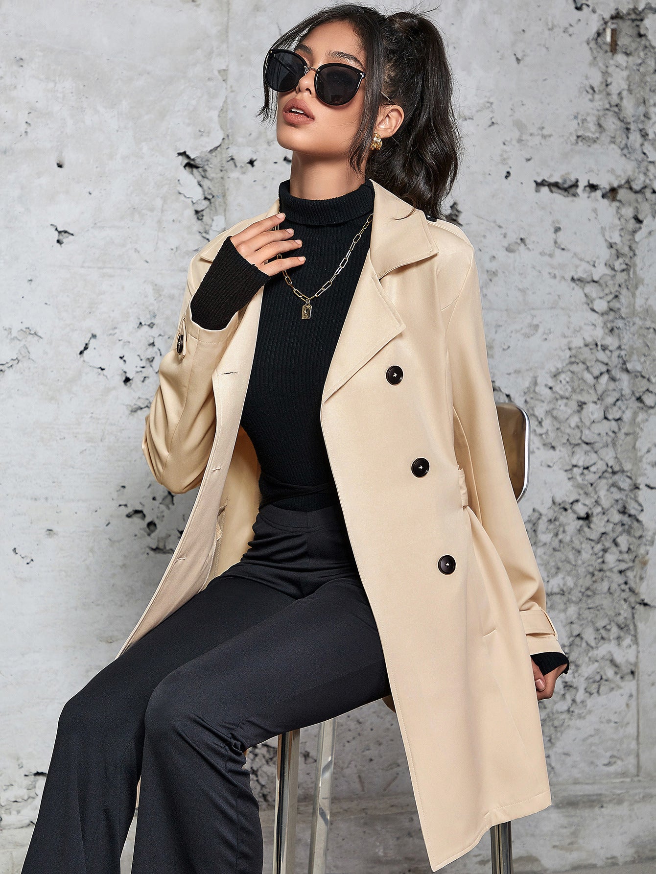 Women's Mid-length Trench Coat British Style Coat